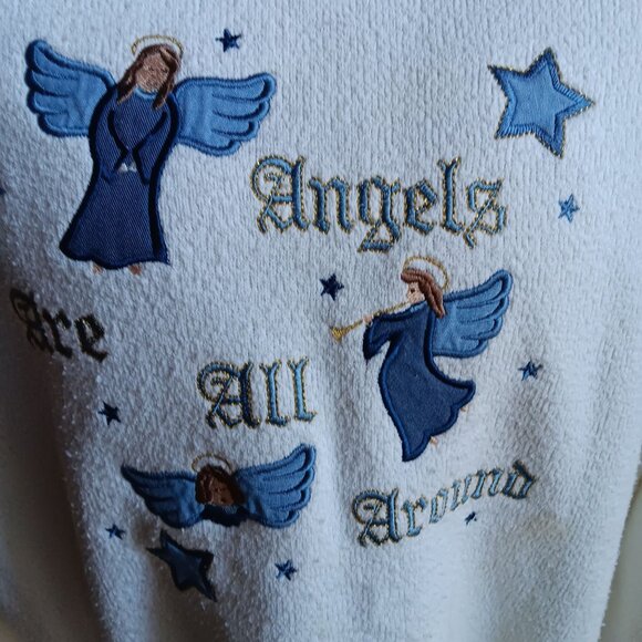 Vintage Women's Sweatshirt XL Cottage Core Embroidered Angels White granny - Picture 2 of 5